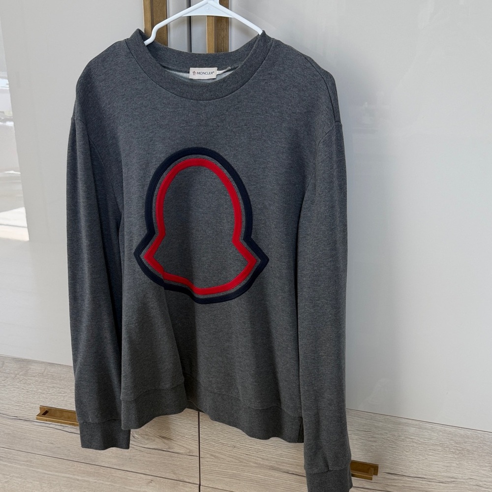 Moncler Charcoal Crewneck with Red and Navy Emblem